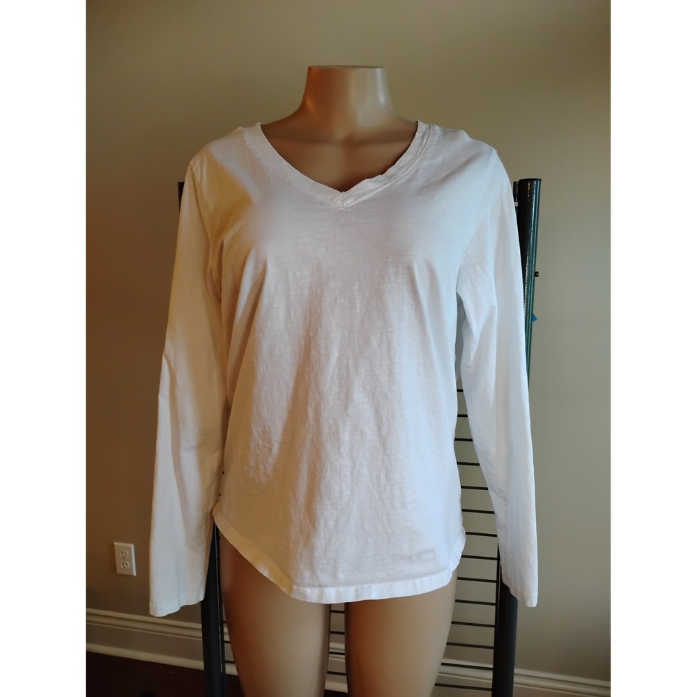 Sonoma Goods for Life White Long Sleeve V-Neck Everyday Tee Cotton Shirt Large